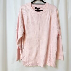 Brunette The Label Long Ribbed Crew Sweater Pink L/XL NWT